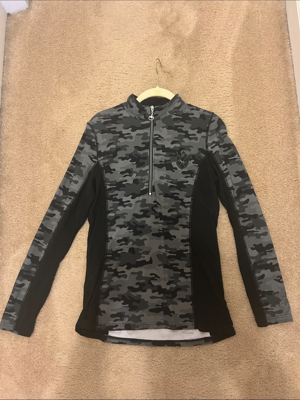 Goode Rider Equestrian Gray Black Camo Quarter Zip Large